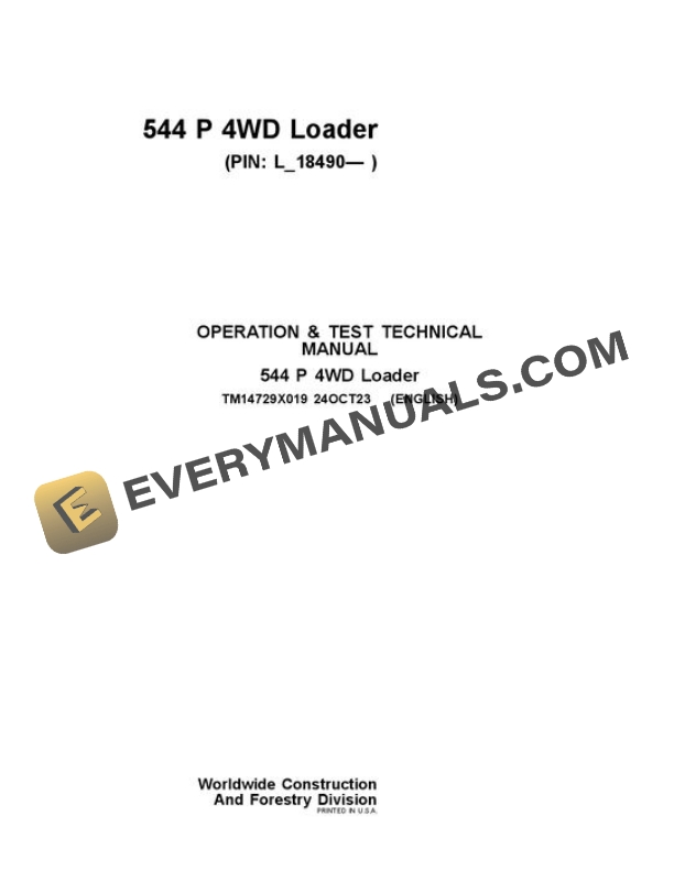 John Deere 544 P Loader Test Manual TM14729X019