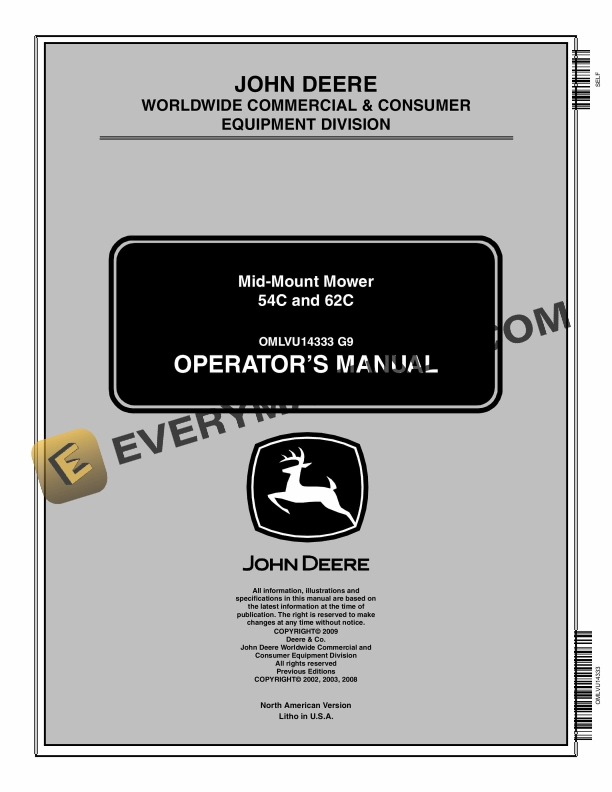 John Deere 54C and 62C Mid Mount Mower Operator Manual OMLVU14333 1