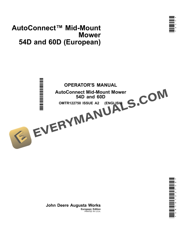 John Deere 54D and 60D AutoConnect Mid Mount Mower Operator Manual OMTR122750 1