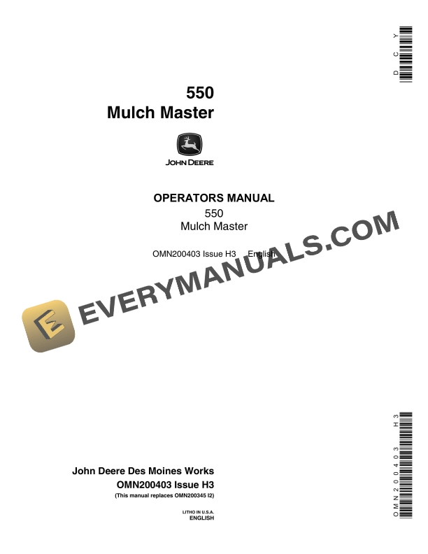 John Deere 550 Mulch Master Operator Manual OMN200403 1