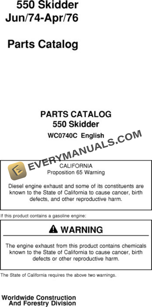 John Deere 550 Skidder Parts Catalog WC0740C