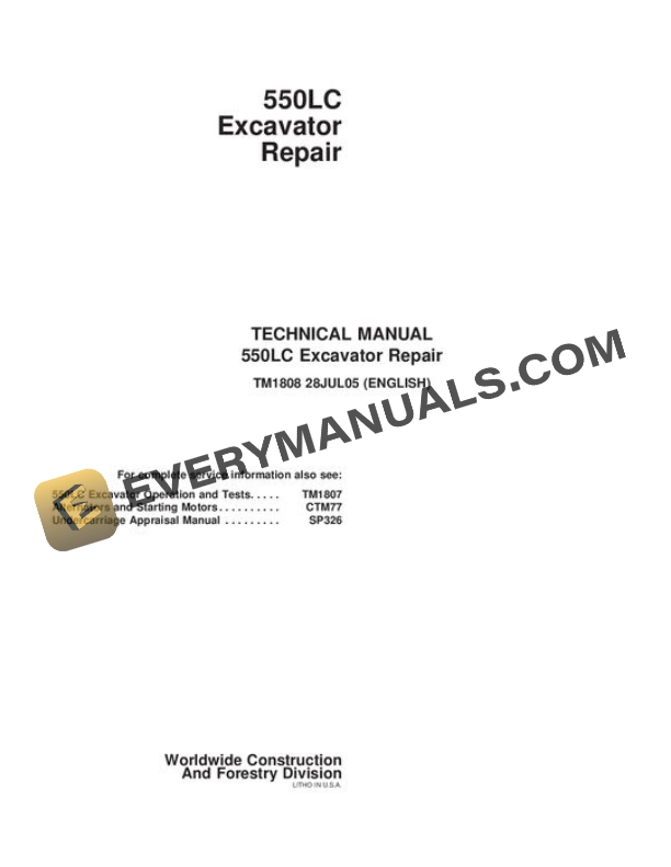 John Deere 550LC Excavator Repair Manual TM1808
