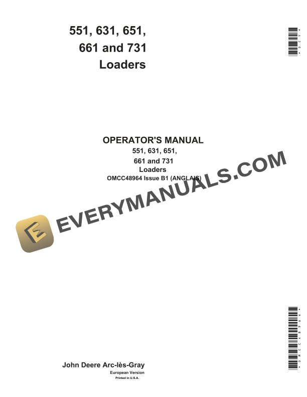 John Deere 551 631 651 661 and 731 Loader Operator Manual OMCC48964 1