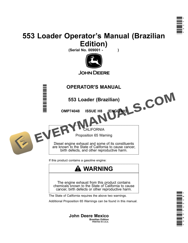 John Deere 553 Loader Operator Manual OMP74048 1