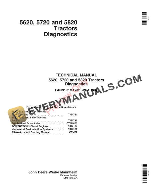 John Deere 5620 5720 5820 Tractors Technical Manual TM4795 01MAY07 1