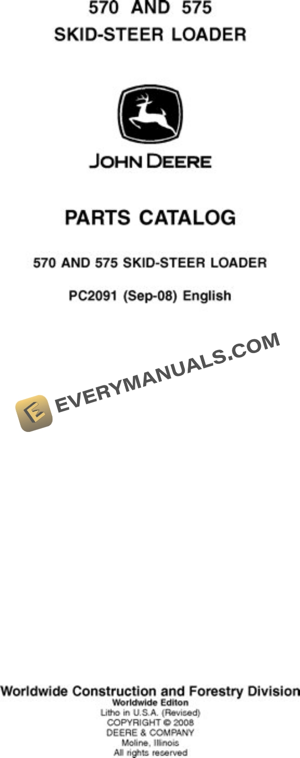 John Deere 570 575 Skid Steer Parts Catalog PC2091