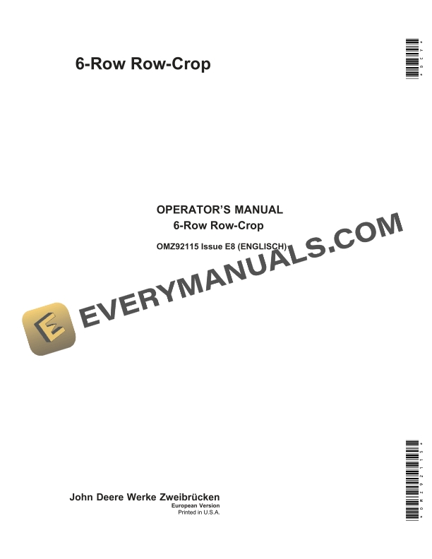 John Deere 6 Row Row Crop Operator Manual OMZ92115 1