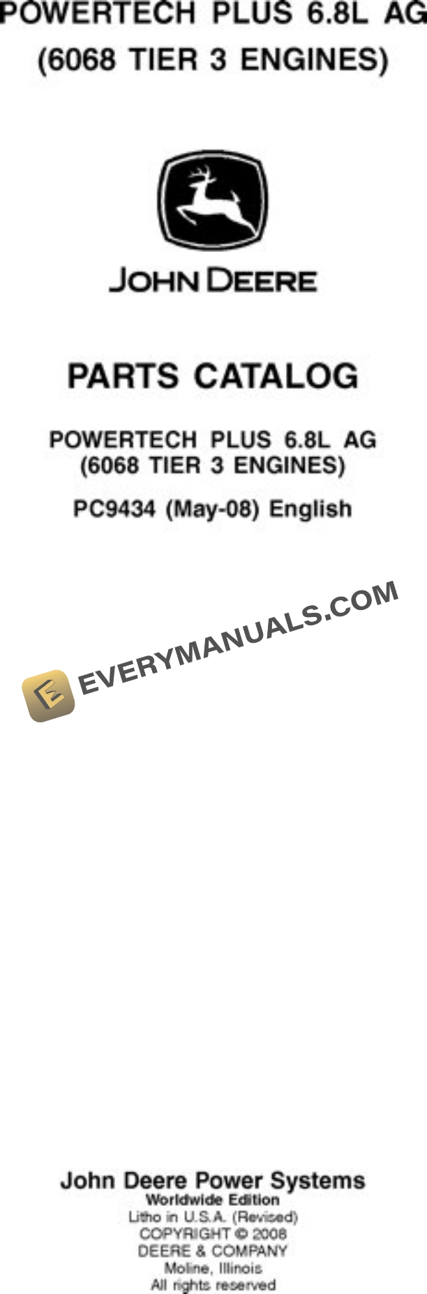 John Deere 6.8L 6068 Engine Parts Catalog PC9434