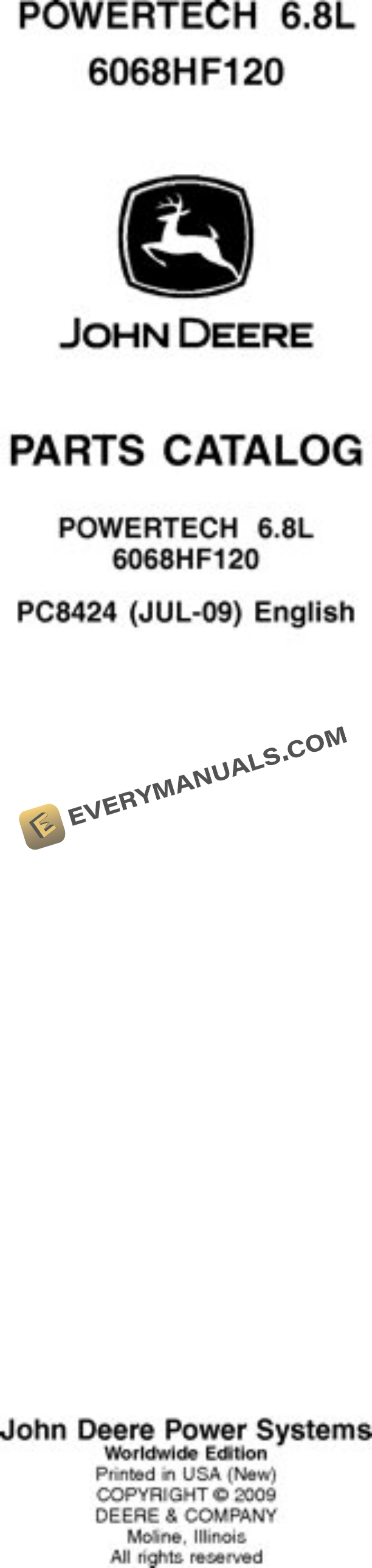 John Deere 6.8L 6068HF120 Engine Parts Catalog PC8424