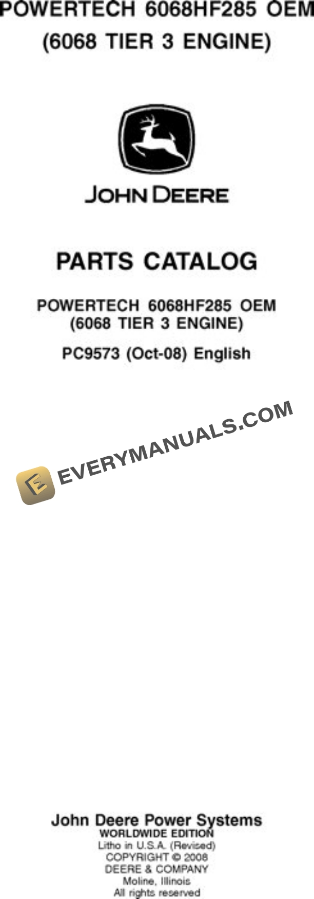 John Deere 6.8L 6068HF285 Engine Parts Catalog PC9573