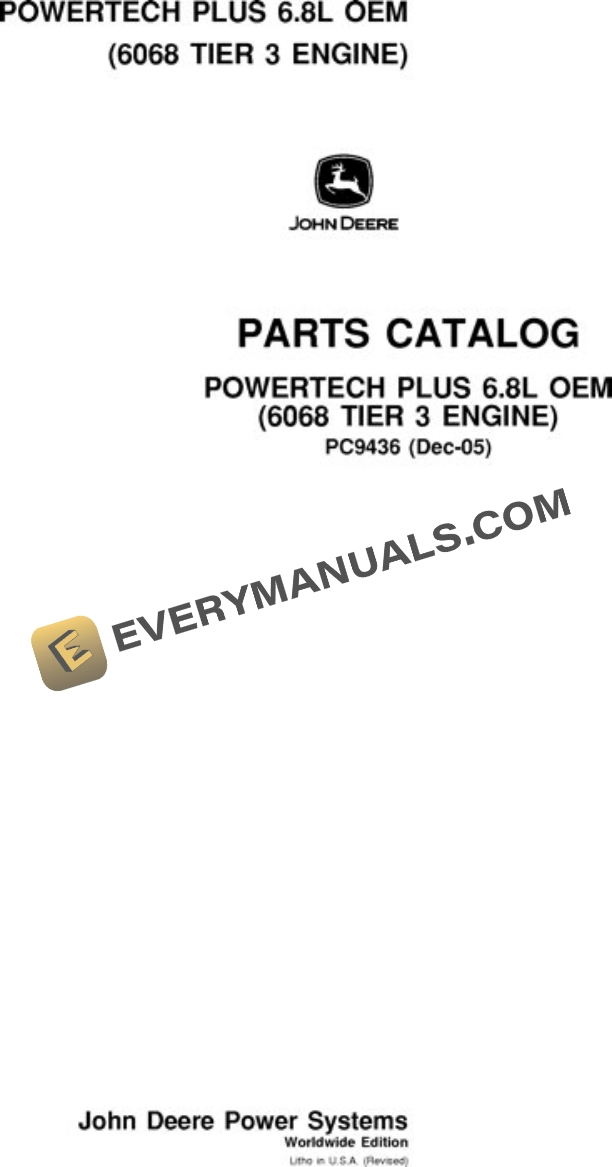 John Deere 6.8L 6068HF485 Engine Parts Catalog PC9436
