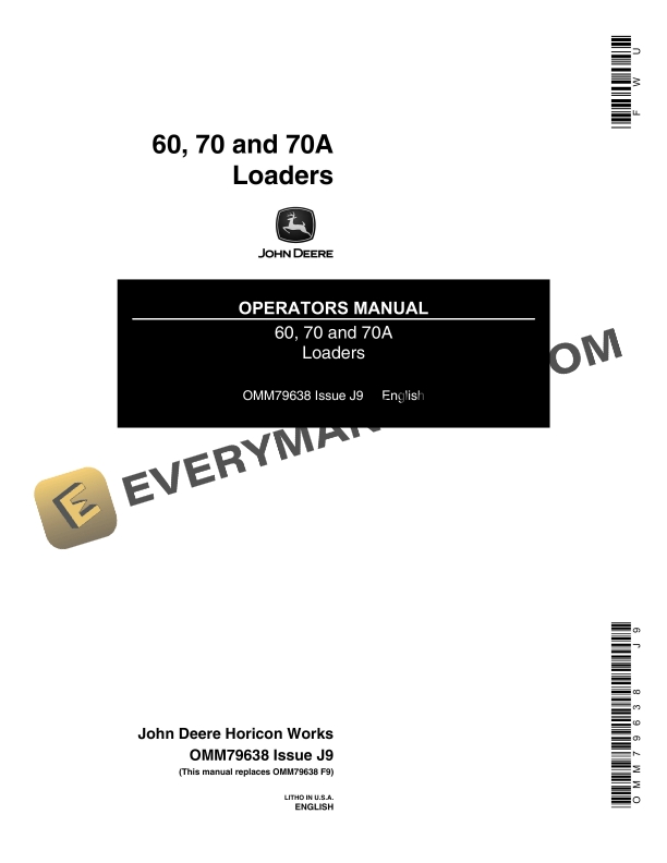 John Deere 60, 70, 70A Loader Operator Manual OMM79638