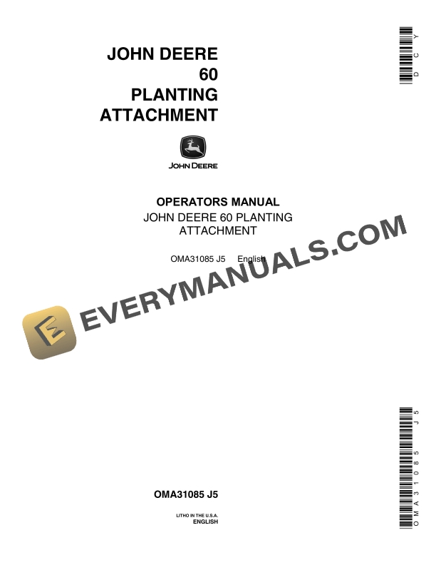 John Deere 60 Planting Attachment Operator Manual OMA31085