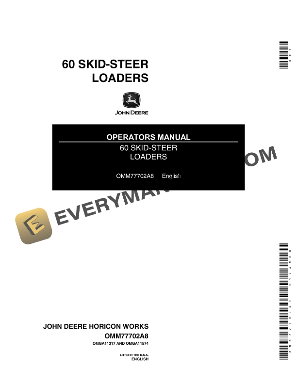 John Deere 60 SKID STEER LOADERS Operator Manual OMM77702 1