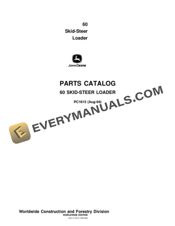 John Deere 60 Skid Steer Parts Catalog PC1615
