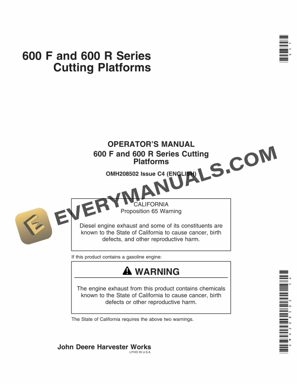 John Deere 600 F and 600 R Series Cutting Platform Operator Manual OMH208502 1