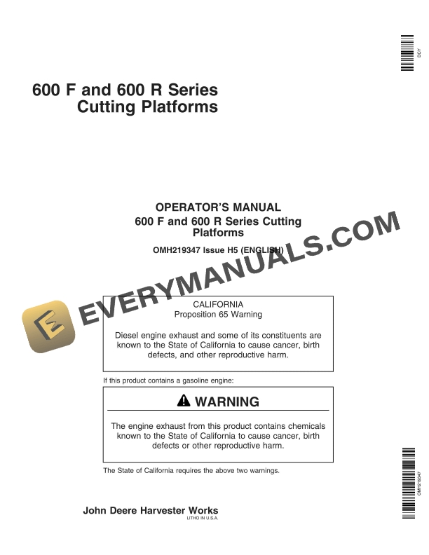 John Deere 600 F and 600 R Series Cutting Platform Operator Manual OMH219347 1
