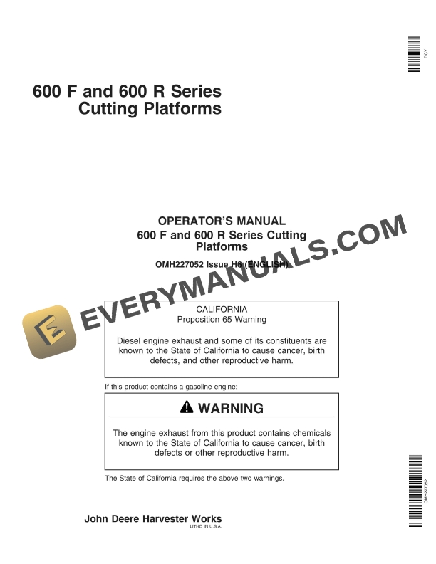 John Deere 600 F and 600 R Series Cutting Platform Operator Manual OMH227052 2 John Deere 600 F and 600 R Series Cutting Platform Operator Manual OMH227052 1