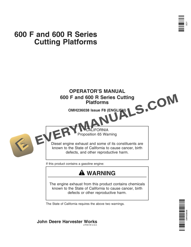 John Deere 600 F and 600 R Series Cutting Platform Operator Manual OMH236038 1