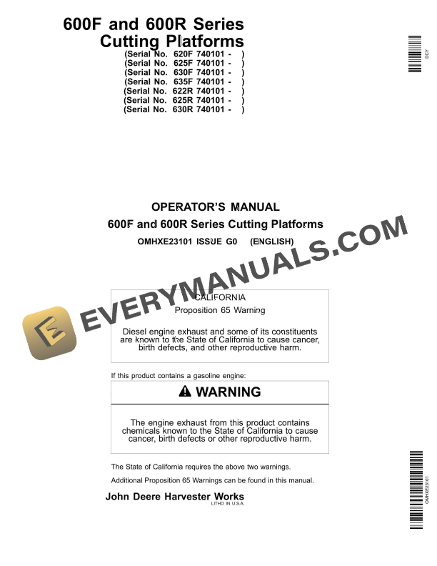 John Deere 600 F and 600 R Series Cutting Platform Operator Manual OMHXE23101 1