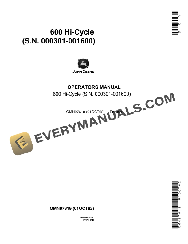 John Deere 600 Hi-Cycle Operator Manual OMN97619