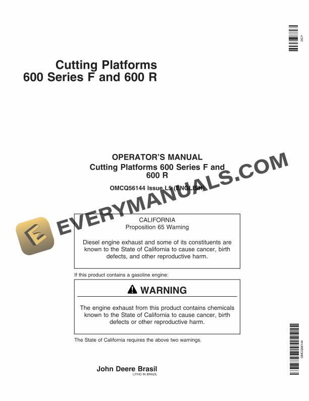 John Deere 600 Series F and 600 R Cutting Platform Operator Manual OMCQ56144 1