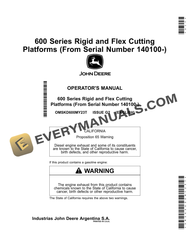 John Deere 600 Series Rigid and Flex Cutting Platform Operator Manual OMSKD600MY23T 1