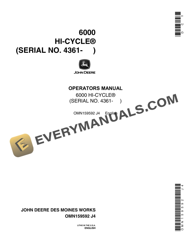 John Deere 6000 Hi-Cycle Operator Manual OMN159592
