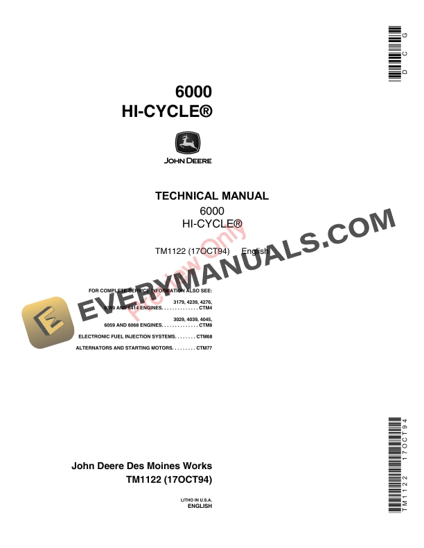 John Deere 6000 Self-Propelled Hi-Cycle Sprayer Technical Manual TM1122 17OCT94 PDF