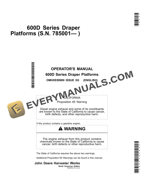 John Deere 600D Series Draper Platform Operator Manual OMHXE89989 2 John Deere 600D Series Draper Platform Operator Manual OMHXE89989 1