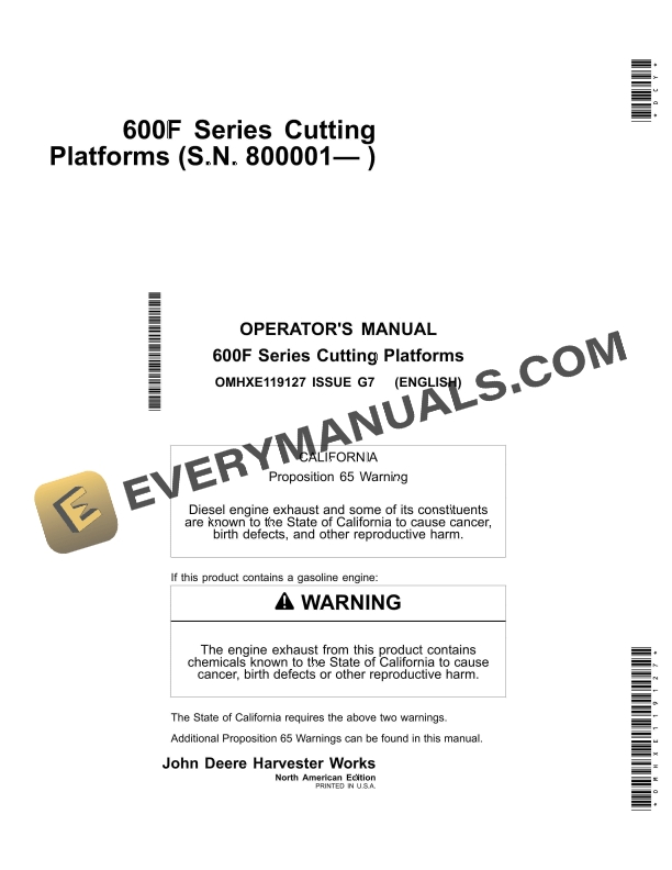 John Deere 600F Series Cutting Platform Operator Manual OMHXE119127