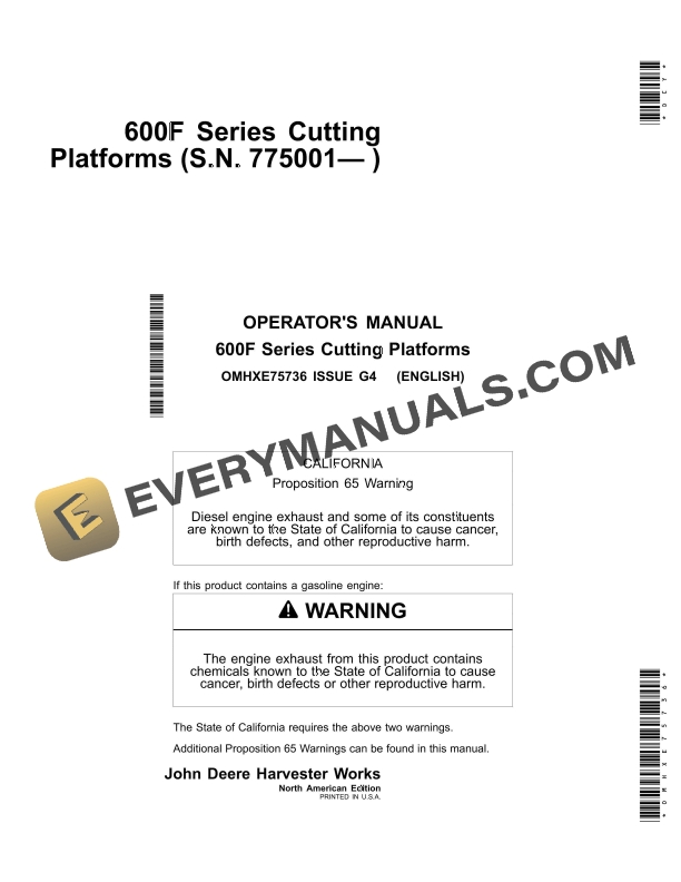John Deere 600F Series Cutting Platform Operator Manual OMHXE75736 1