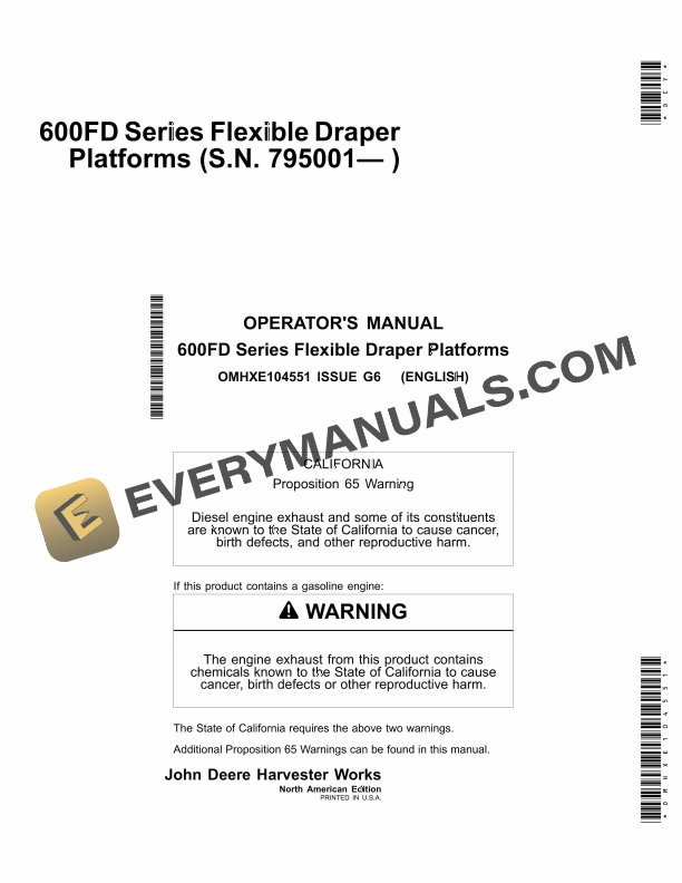 John Deere 600FD Series Flexible Draper Platform Operator Manual OMHXE104551 1
