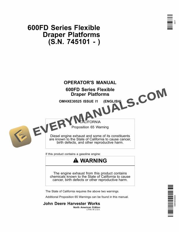 John Deere 600FD Series Flexible Draper Platform Operator Manual OMHXE30525 1