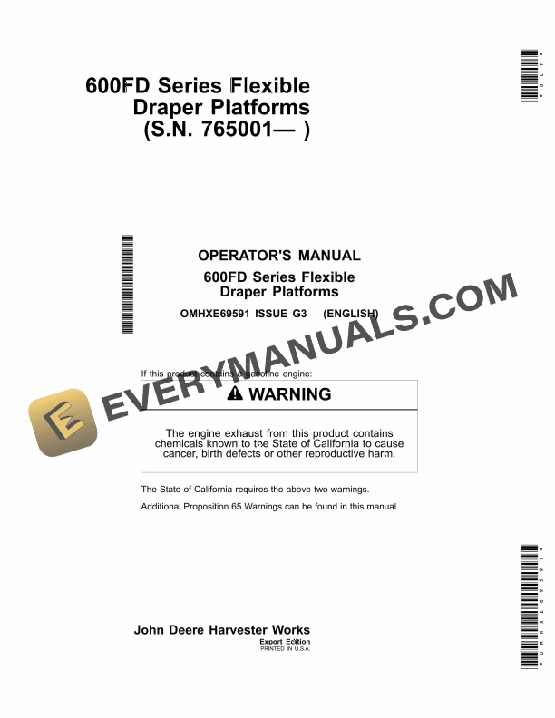 John Deere 600FD Series Flexible Draper Platform Operator Manual OMHXE69591 2 John Deere 600FD Series Flexible Draper Platform Operator Manual OMHXE69591 1