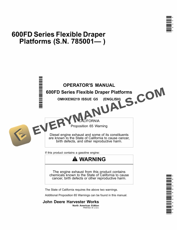 John Deere 600FD Series Flexible Draper Platform Operator Manual OMHXE90219