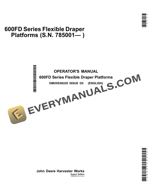 John Deere 600FD Series Flexible Draper Platform Operator Manual OMHXE90220 1