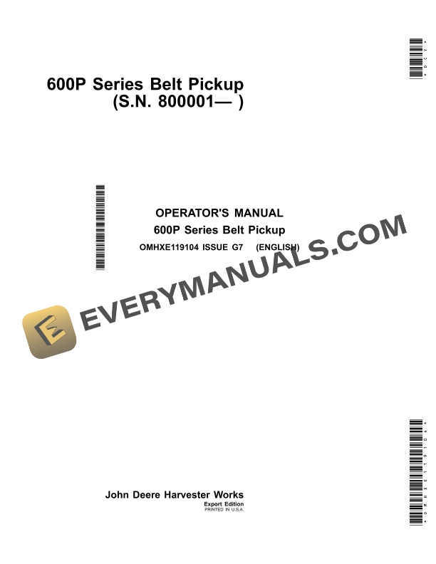 John Deere 600P Series Belt Pickup Operator Manual OMHXE119104 1