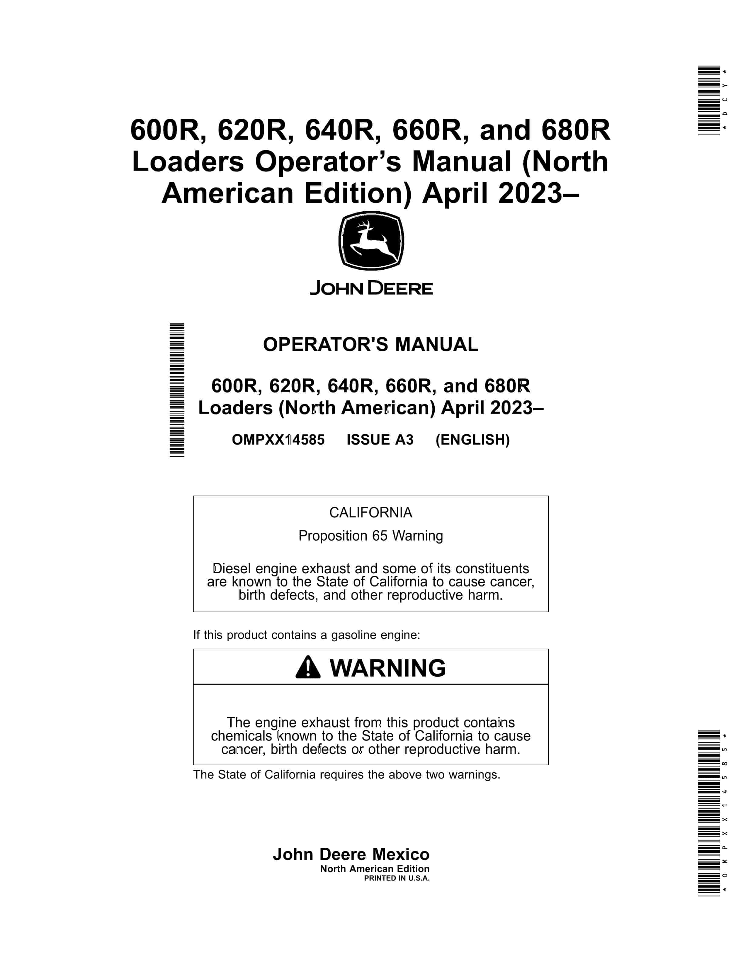 John Deere 600R 620R 640R 660R and 680R Loader Operator Manual OMPXX14585 1