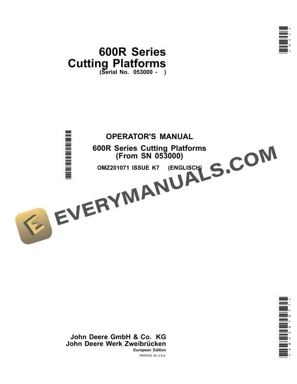 John Deere 600R Series Cutting Platform Operator Manual OMZ201071 1