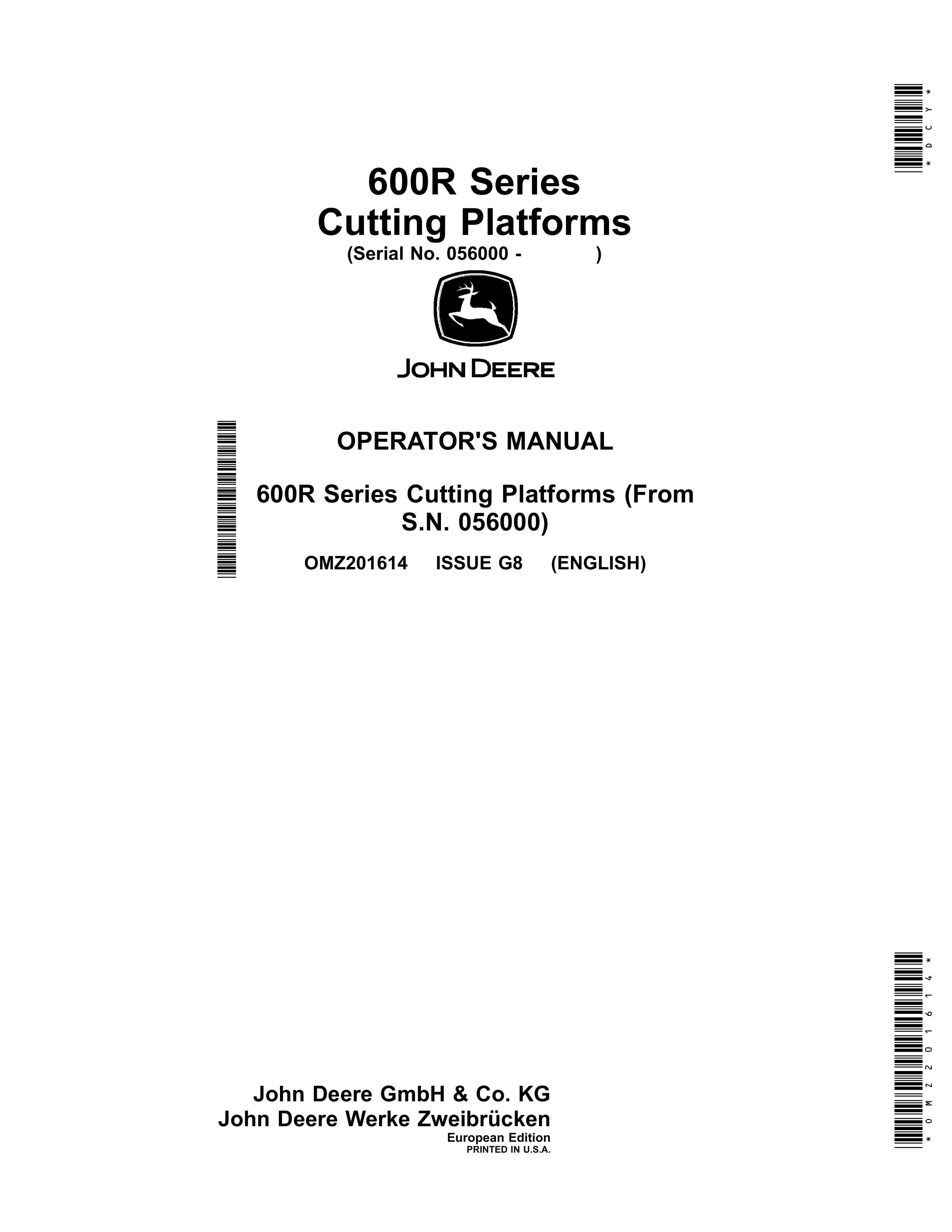 John Deere 600R Series Cutting Platform Operator Manual OMZ201614 1