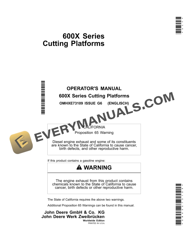 John Deere 600X Series Cutting Platform Operator Manual OMHXE73109 1 John Deere 600X Series Cutting Platform Operator Manual OMHXE73109 1