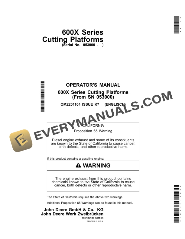 John Deere 600X Series Cutting Platform Operator Manual OMZ201104 1