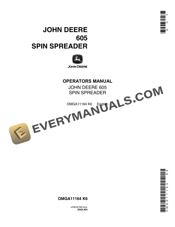 John Deere 605 SPIN SPREADER Operator Manual OMGA11164 1