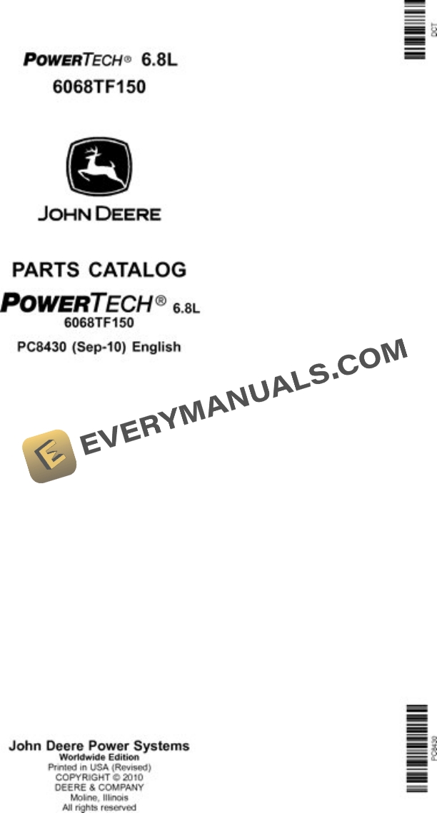 John Deere 6068TF150 6.8L Engine Parts Catalog PC8430