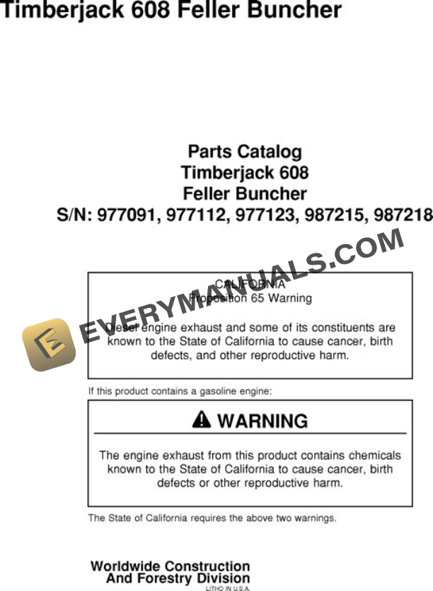 John Deere 608 Feller Buncher Parts Catalog WCSCR3001