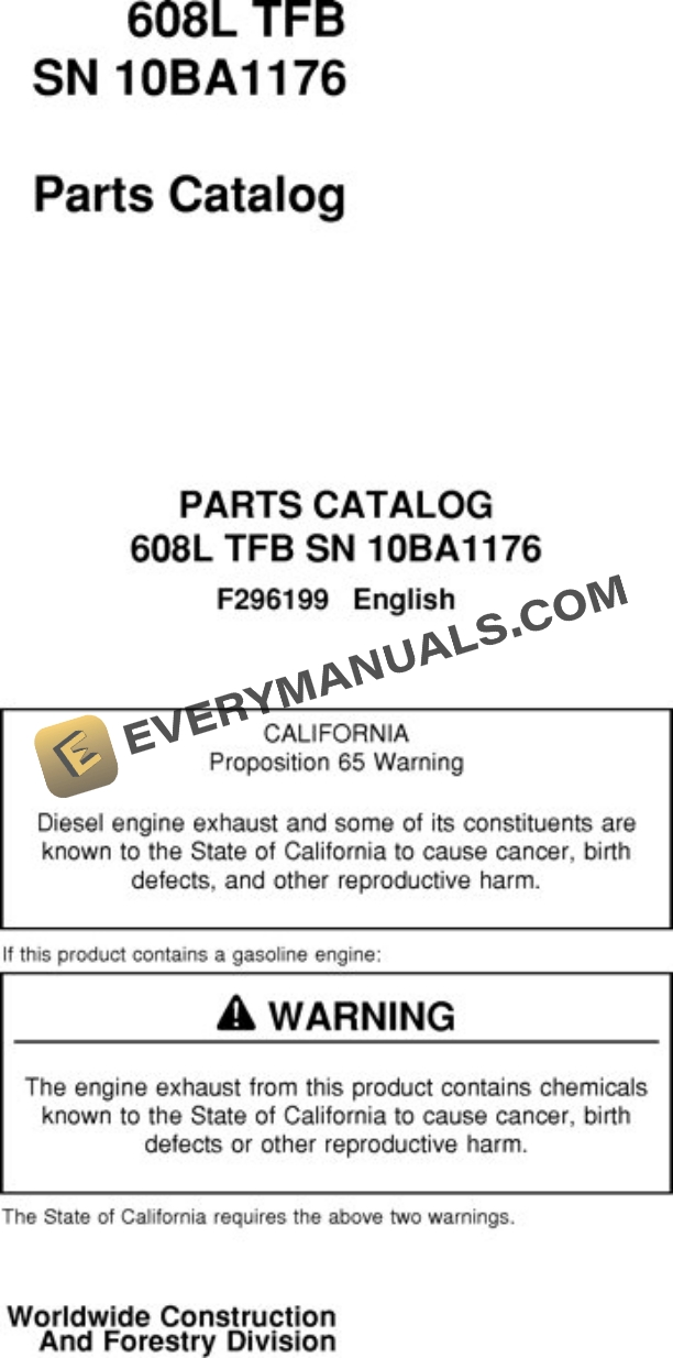 John Deere 608L Feller Buncher Parts Catalog F296199