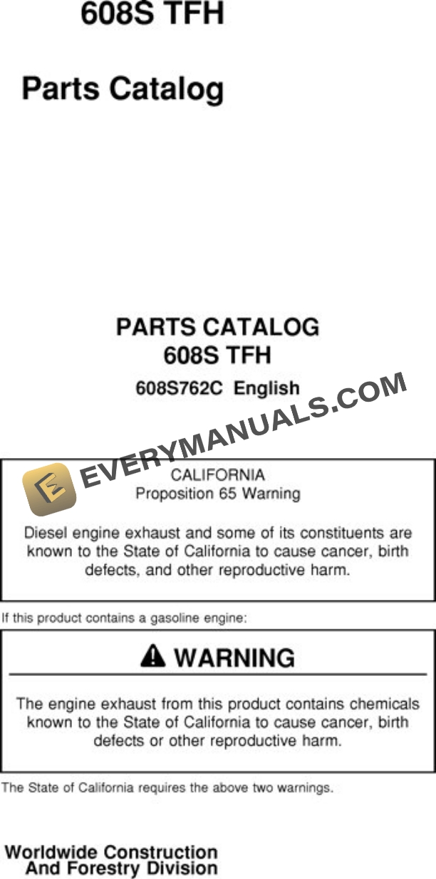 John Deere 608S 762C Tracked Harvester Parts Catalog 608S762C