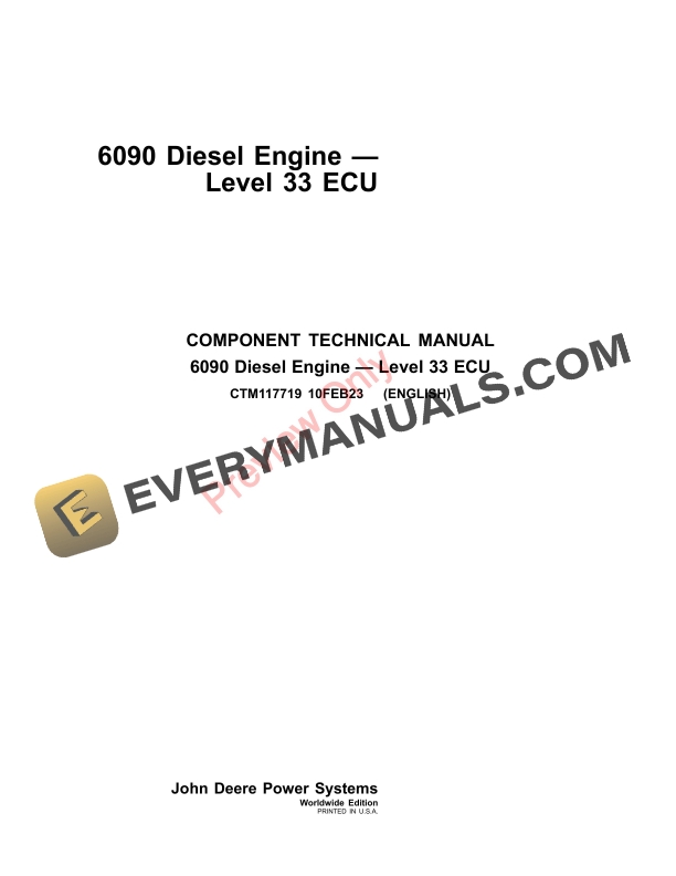 John Deere 6090 Diesel Engine — Level 33 ECU Component Technical Manual CTM117719 10FEB23 1