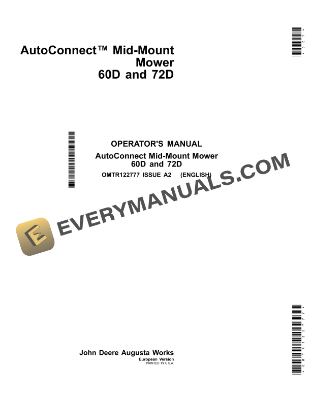 John Deere 60D and 72D AutoConnect Mid Mount Mower Operator Manual OMTR122777 1